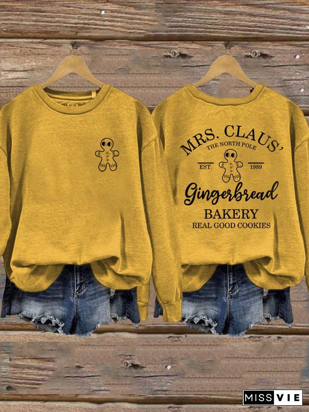 Women's Mrs Claus Gingerbread Bakery Printed Sweatshirt