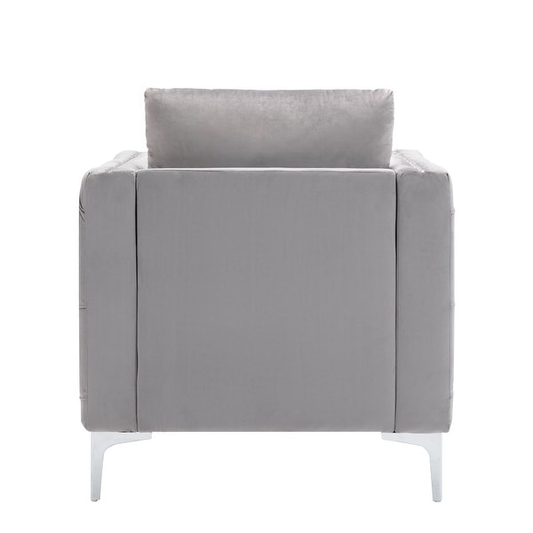 Velvet Accent Club Chair， Upholstered Tufted Button Single Sofa Chair， with Silver Metal Legs， Modern Armchair for Living Room