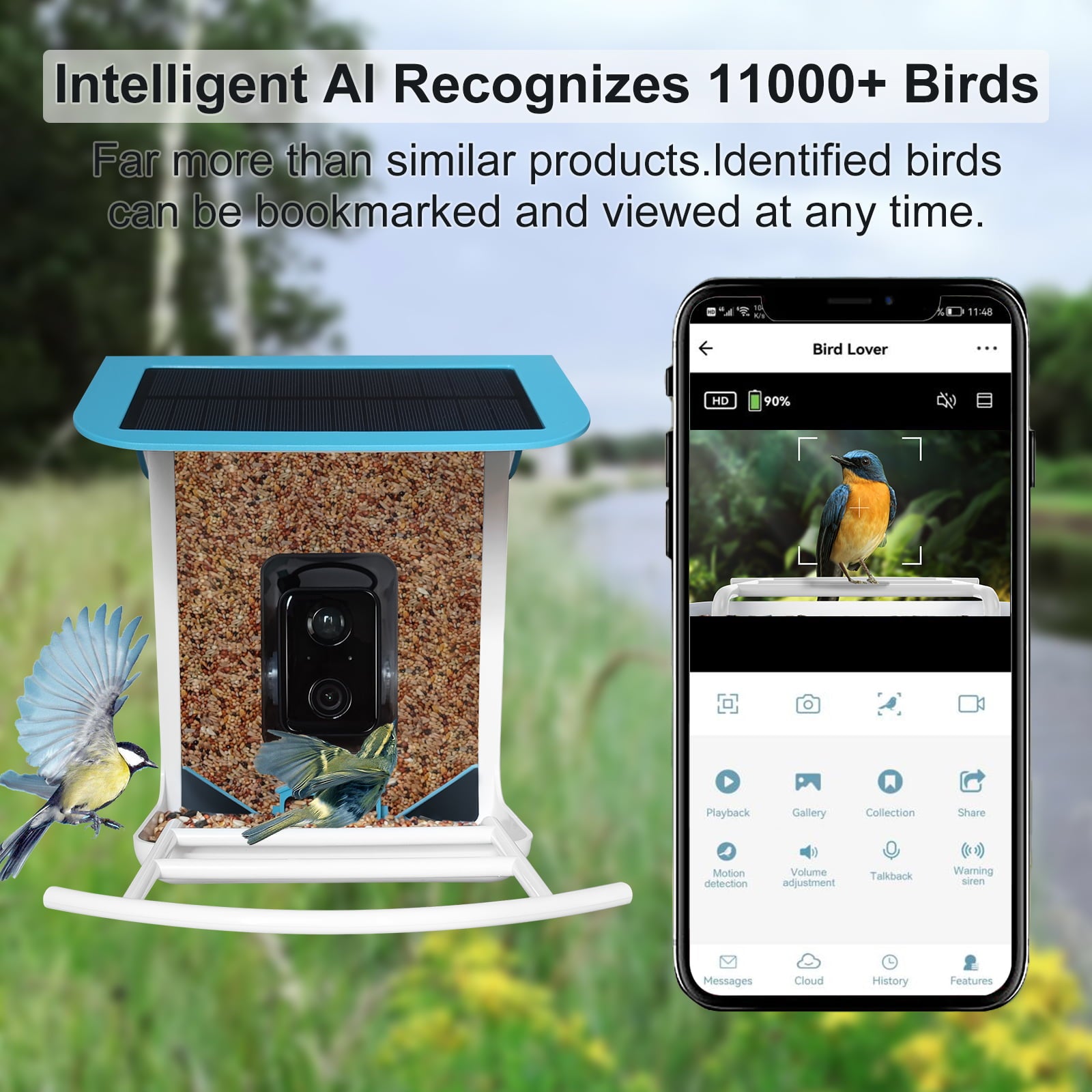 Smart Bird Feeder with Camera，Bird House，Birdsoulmate AI Smart Bird Feeder，Camera 1080P HD Video，WiFi Connection