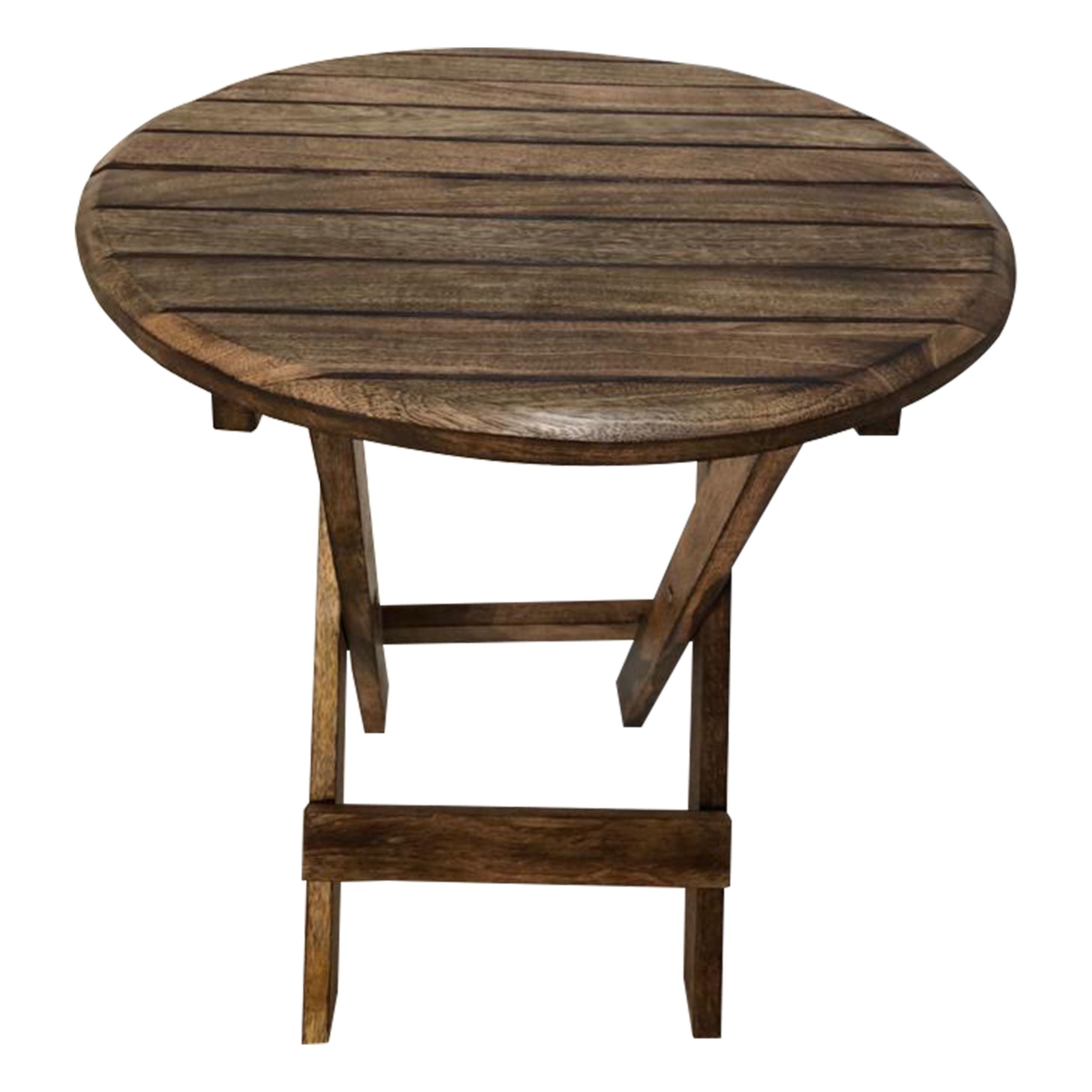 Wooden Round Folding Chair Side End Table with Planked to p， Rustic Brown