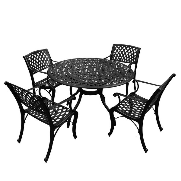 Outdoor Mesh Lattice 48 inch Bronze Round Dining Set with Four Chairs