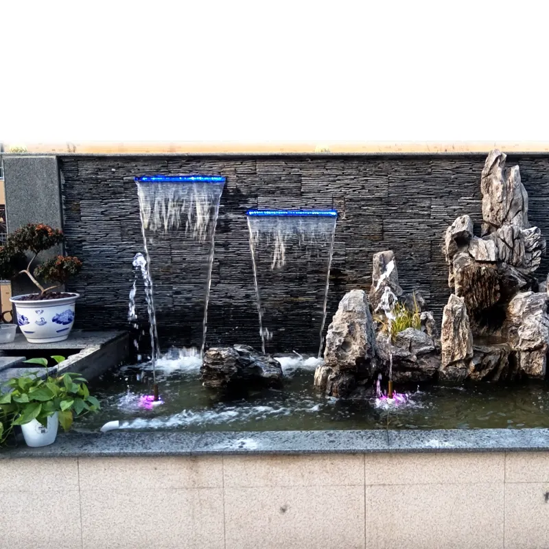 Factory Supply Swimming Pool Waterfalls Stainless Steel Waterfall Fountain Outdoor Garden Water Fountain With Lights