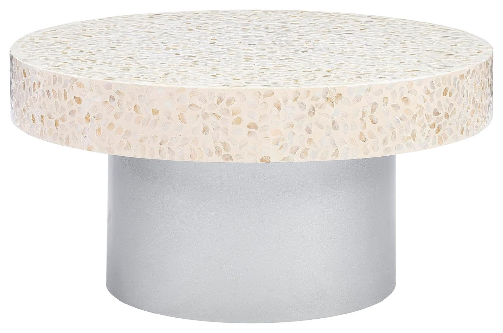 Modern Coffee Table  Drum Base With Round Geometric Accented Top  Ivory/Grey   Modern   Coffee Tables   by Decor Love  Houzz