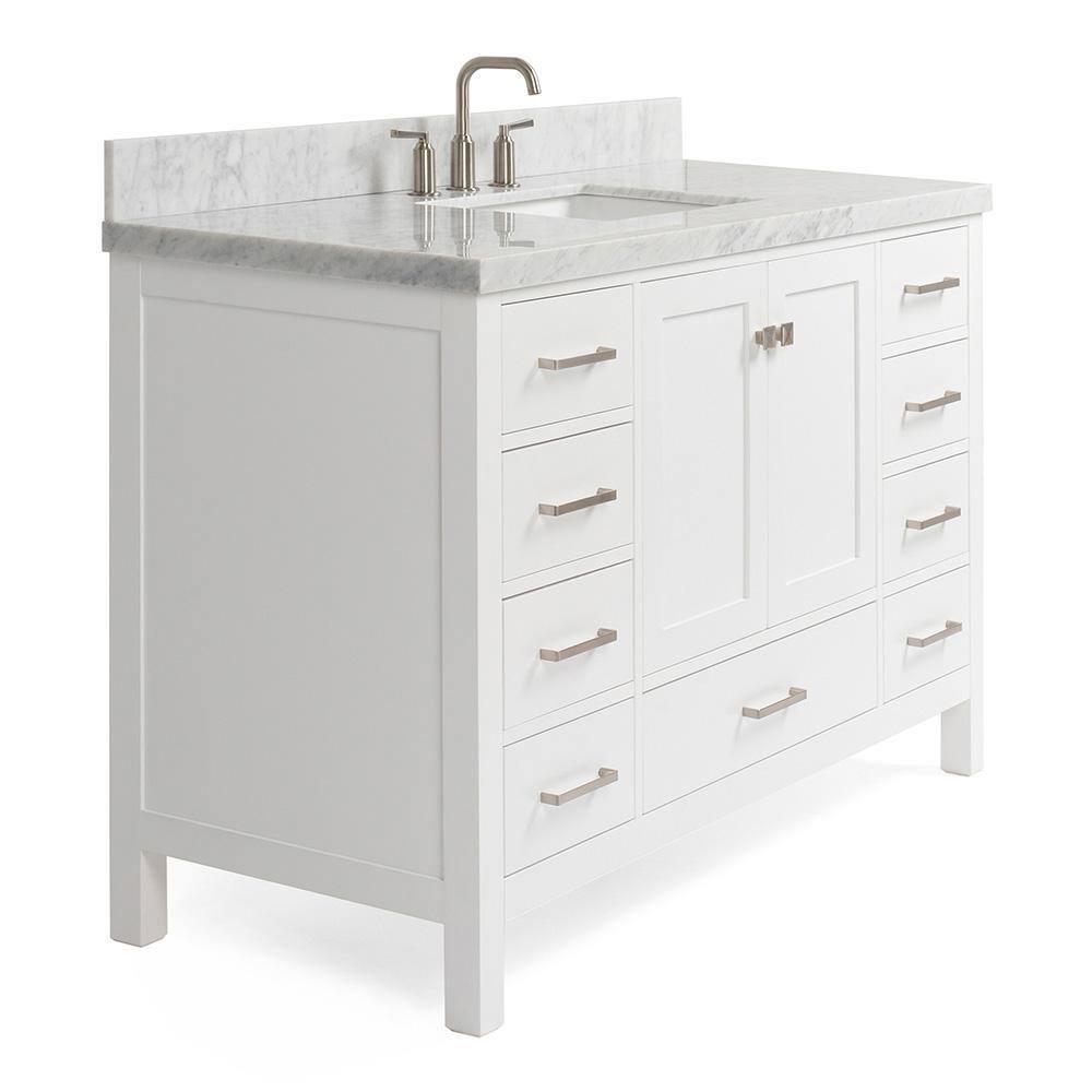 ARIEL Cambridge 55 in. Bath Vanity in White with Marble Vanity Top in Carrara White with White Basin A055SCWRVOWHT