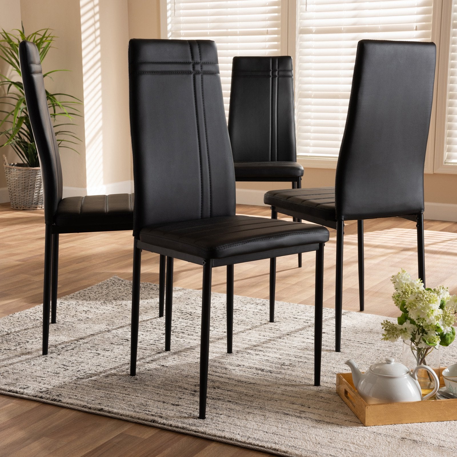 Baxton Studio Matiese Faux Leather High Back Dining Side Chair - Set of 4