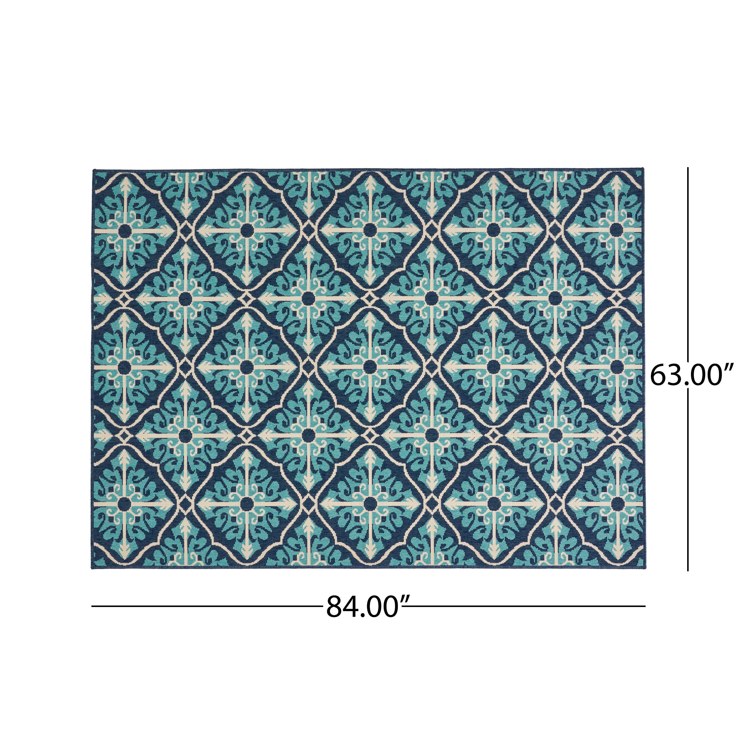 Jamia Outdoor Trellis Area Rug, Navy and Blue