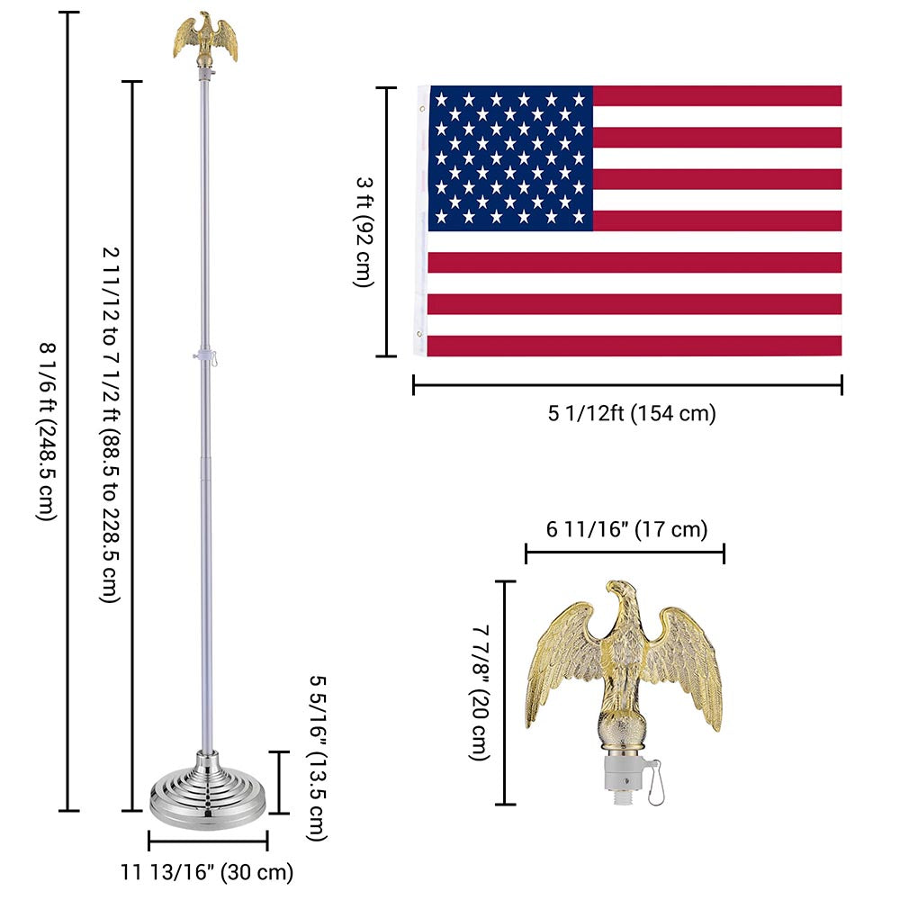 Yescom 8' Indoor Flagpole with Stand US Flag