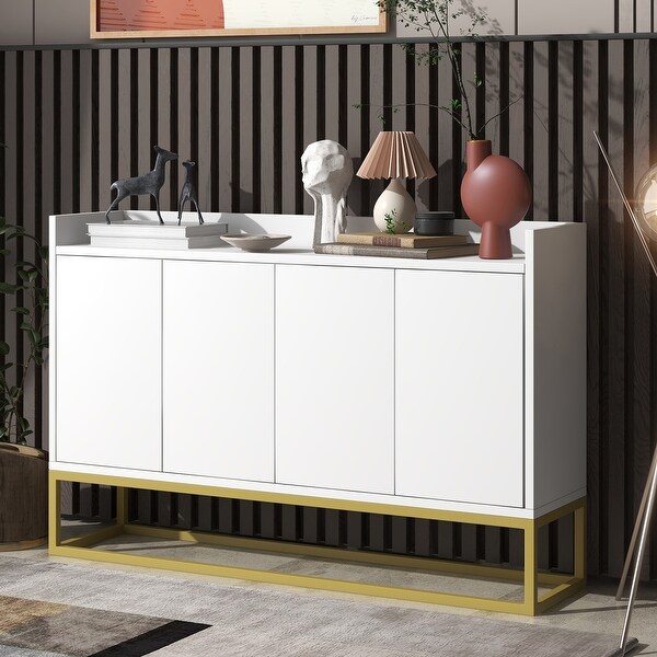 4 Door Contemporary Wood and Metal Console Sideboard Buffet