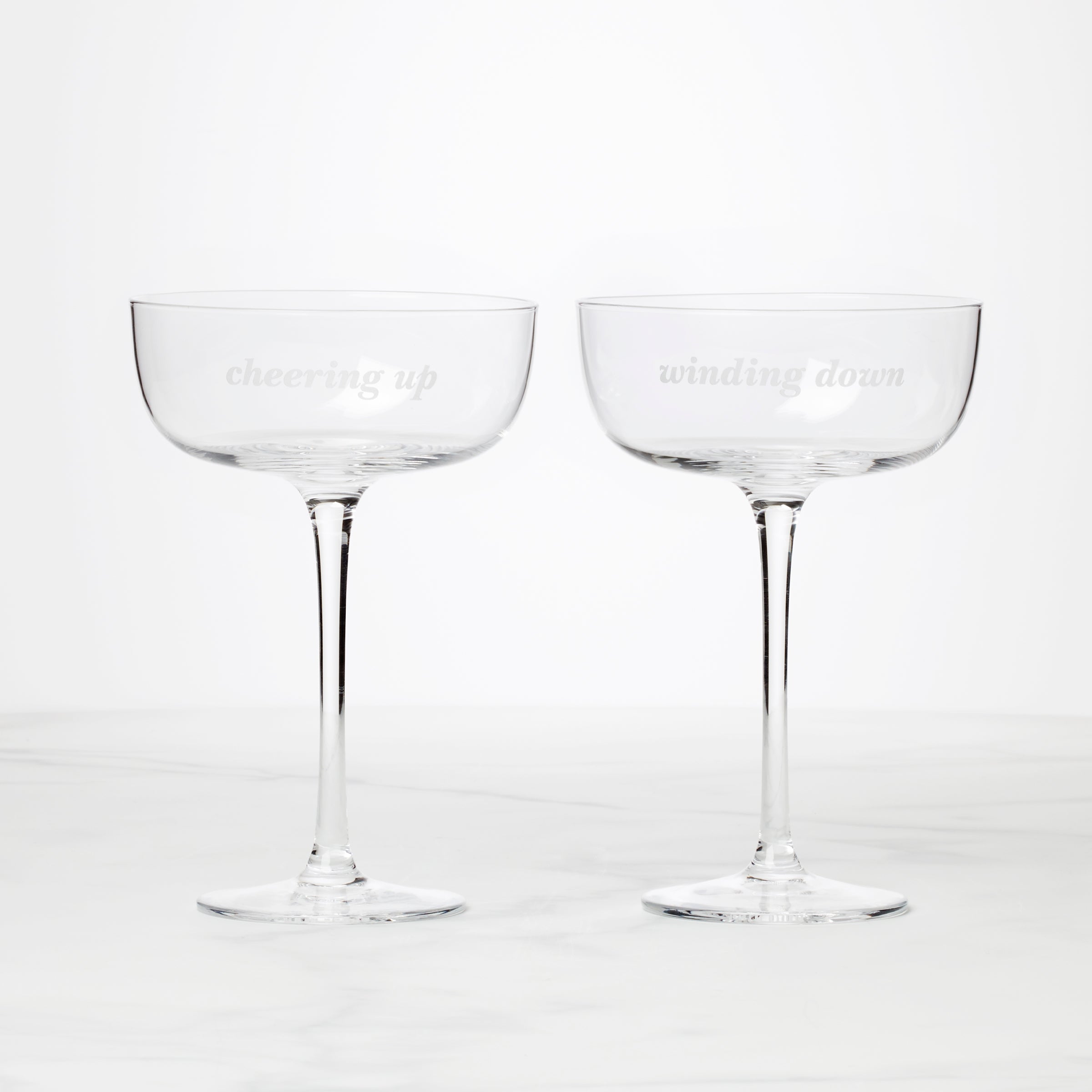 Winding Down & Cheering Up Coupe Glasses, Set of 2