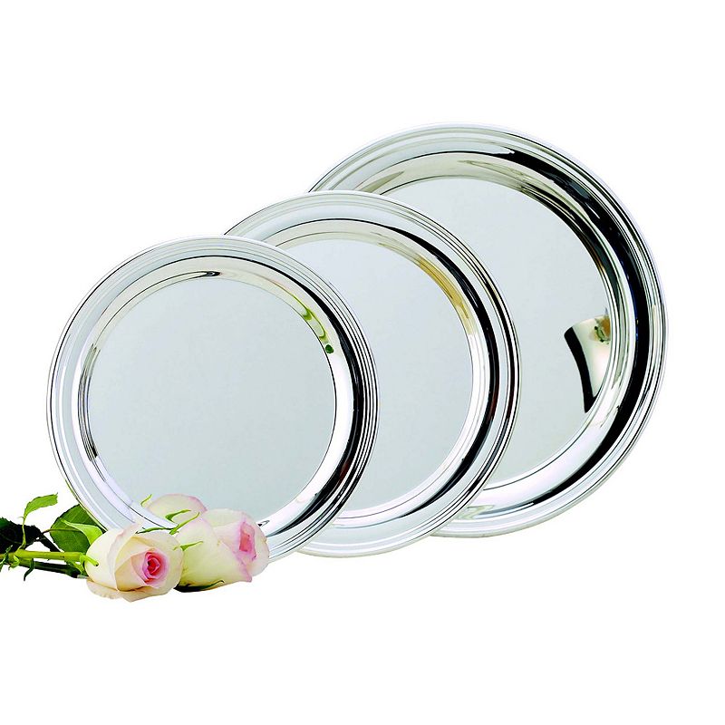 12 Silver Round Stainless Steel Decorative Tray