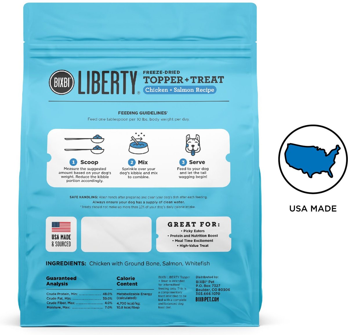 BIXBI Liberty Freeze Chicken and Salmon Recipe Dried Topper and Dog Treat， 4.5-oz bag