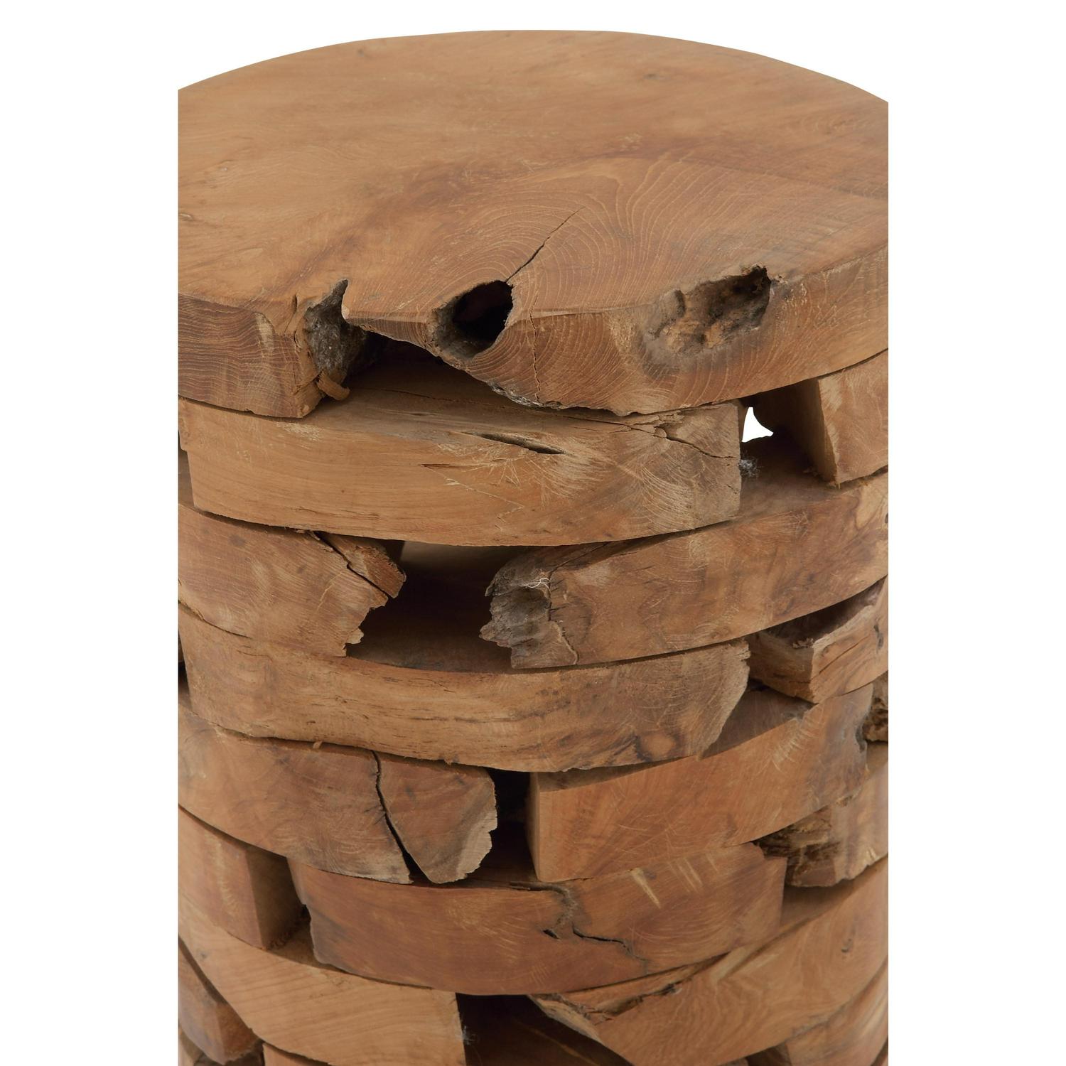 DecMode Brown Contemporary Round Stacked Brick Style Wood Accent Table， 14 W x 18 H