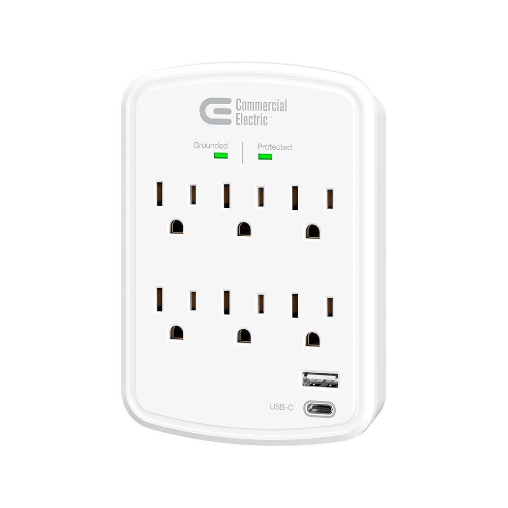 Commercial Electric 6-Outlet Surge Protector Wall Mounted in White HDC6WUC