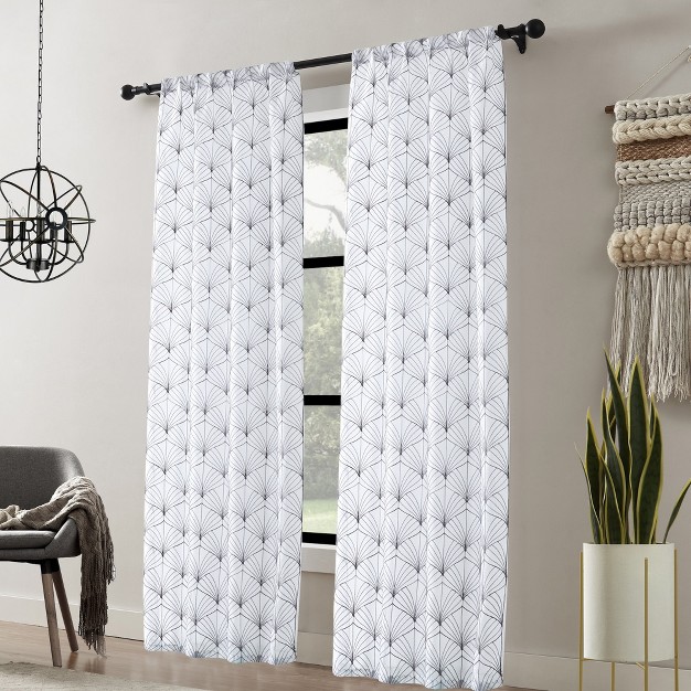 Set Of 2 Modern Threads Sheer Fans Curtain Panel