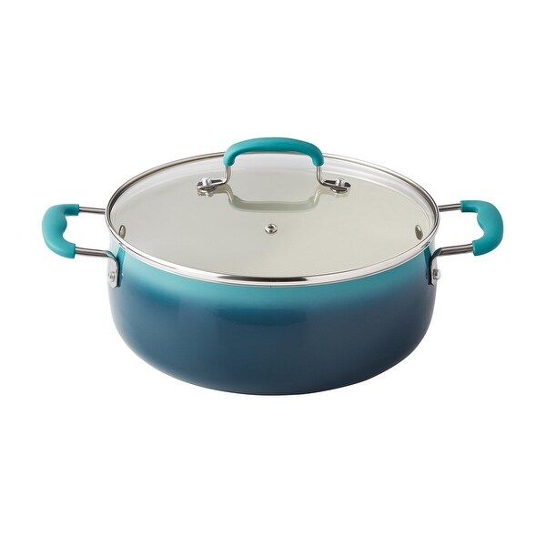 12-Pieces Porcelain Enamel Classic Ceramic Cookware Set， Ombre Teal