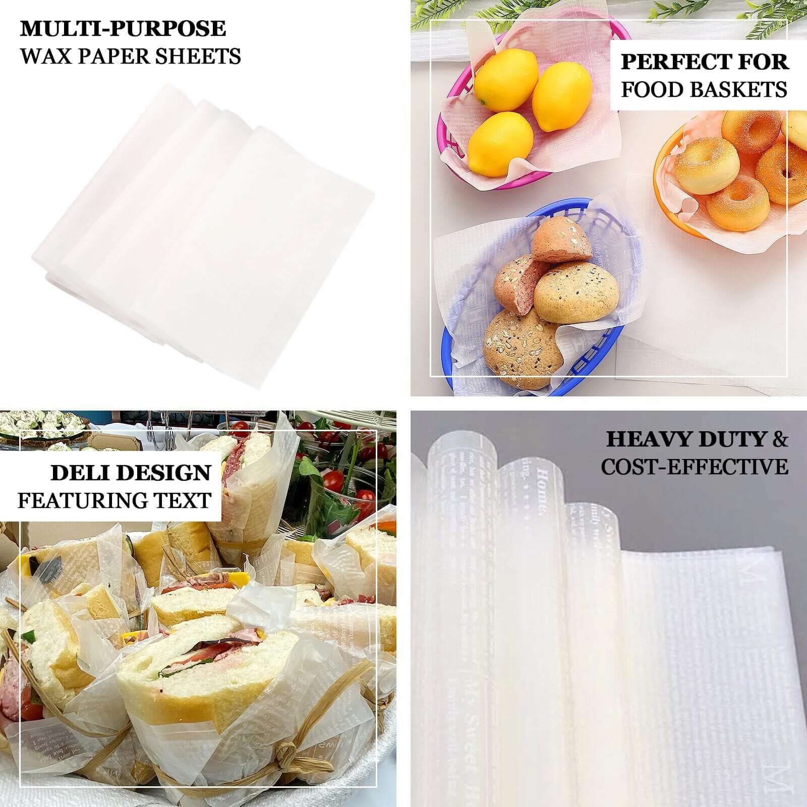 50 Pack White Pre-Cut Rectangle Wax Paper Food Basket Liners, Greaseproof Sandwich Wrapper Sheets 35GSM 9