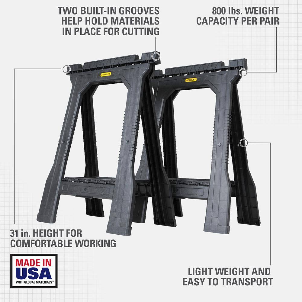 Stanley 32 in. H Plastic Folding Sawhorse (2 Pack) STST60952