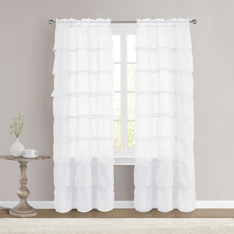 VCNY Home Vian Sheer Ruffle Rod Pocket Window Curtain Set