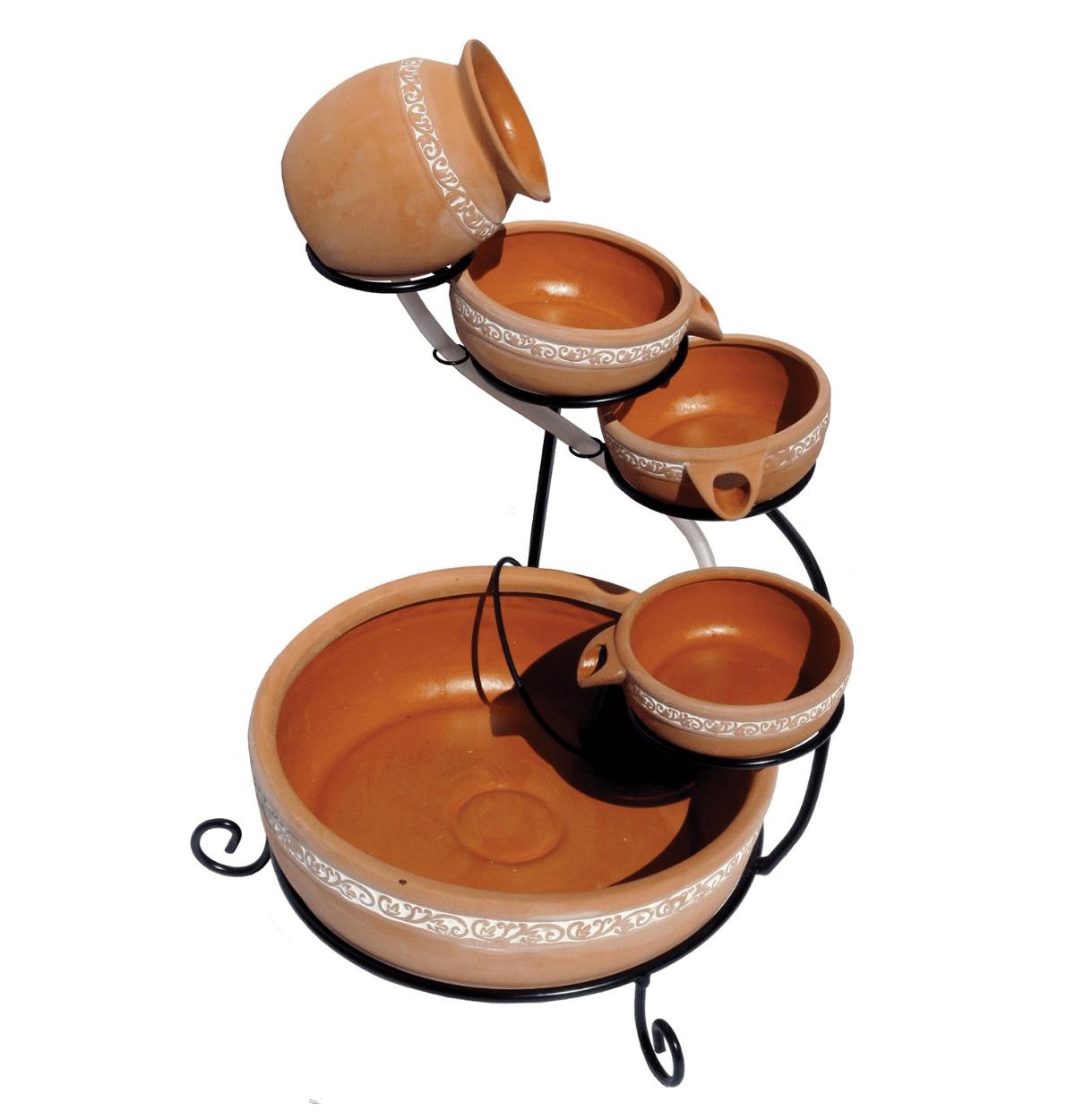 KoolScapes Solar-Powered 5-Tier Cascading Fountain- Finish， Brown