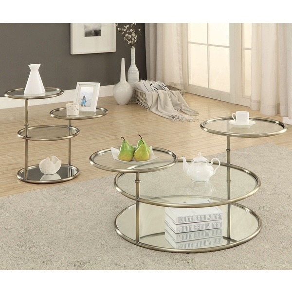 Furniture of America Hora Modern Gold 16-inch Glass Swivel Side Table