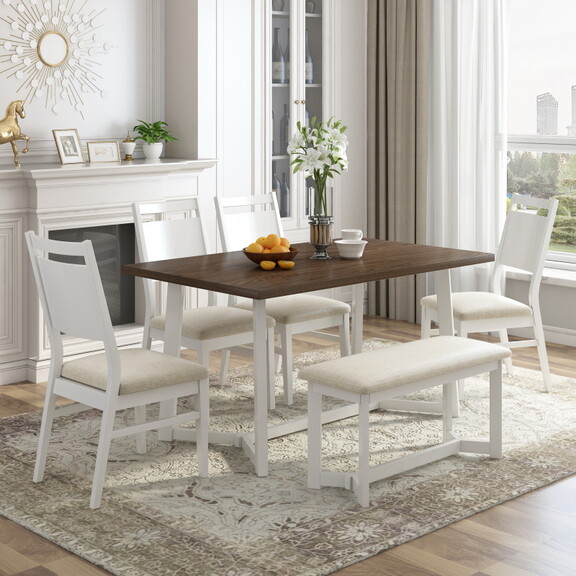 TOPMAX Farmhouse 6 Piece Wood Dining Table Set wit...