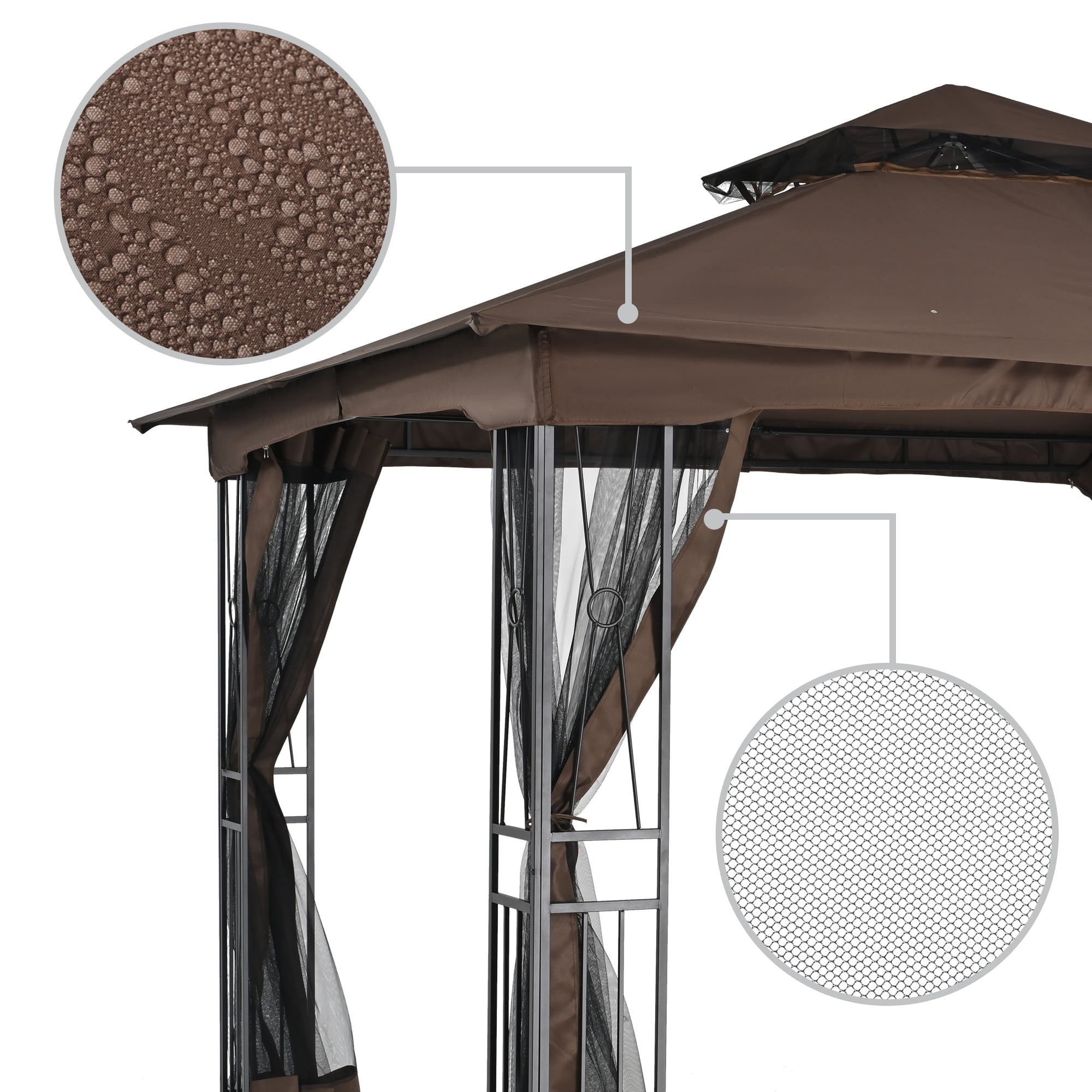 EGEIROS LIFE 12 Ft. X 10 Ft. Double Roof Patio Gazebo With Mosquito Net (Brown)