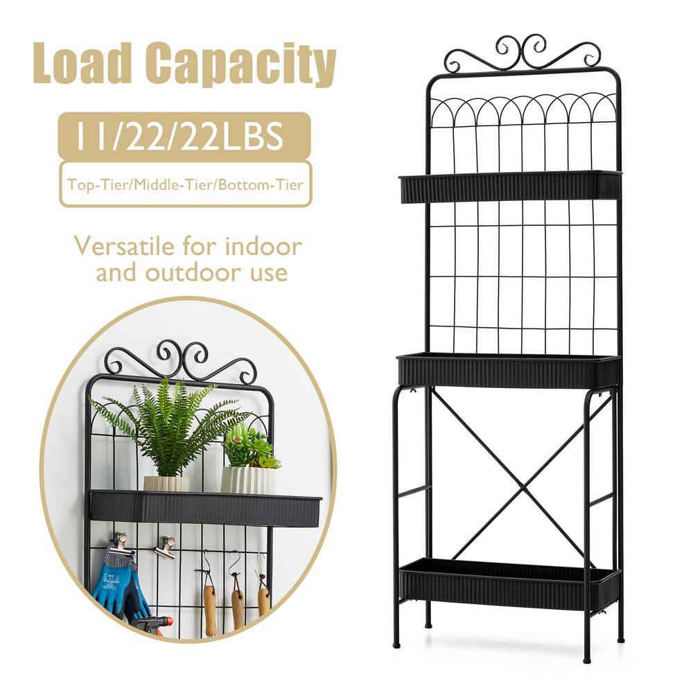 Glitzhome 68 in. H 3-Tier Black Metal Shelf Planter Stands or Storage Rack Kits and Accessories 2007200065