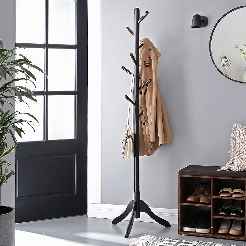 Coat Rack Free Standing， Solid Wood Coat Stand， Hall Coat Tree With 8 Hooks For Coats