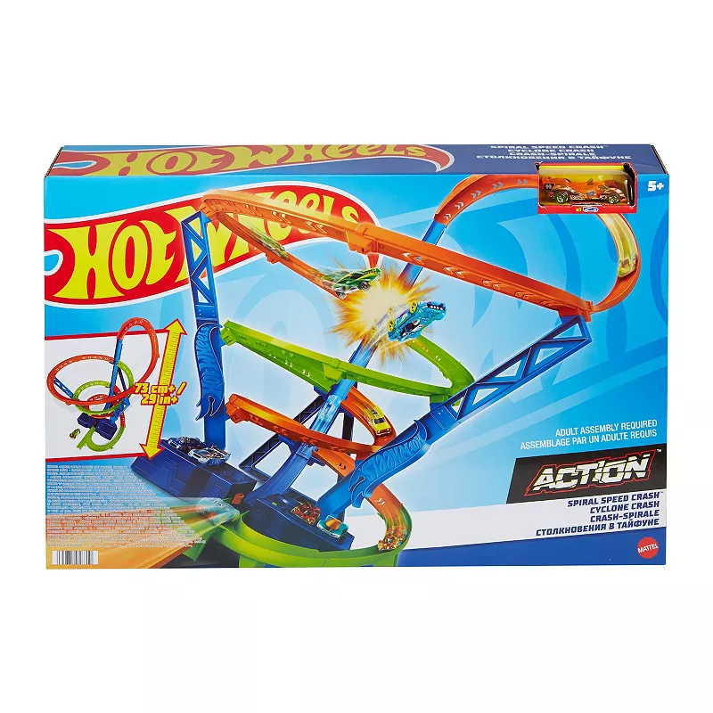 Hot Wheels Track Set and 164 Scale Toy Car， Spiral Race Track with Motorized Booster