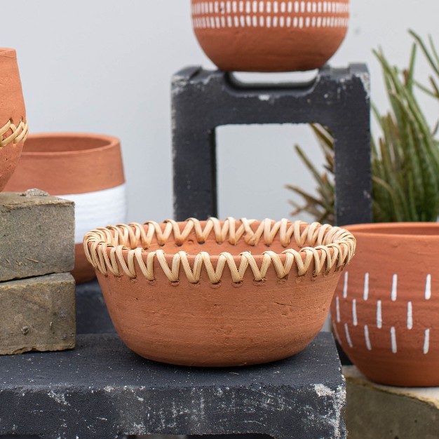 Terracotta amp Cane Weave Bowl Foreside Home amp Garden