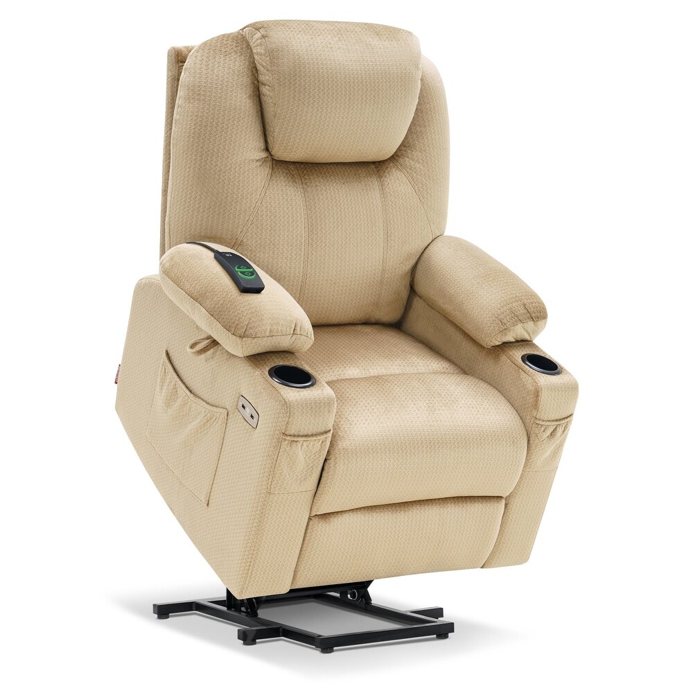 Large Power Lift Recliner Chair Sofa with Massage  Heat for Big and Tall People  Cup Holders Extended Footrest  Fabric 7516