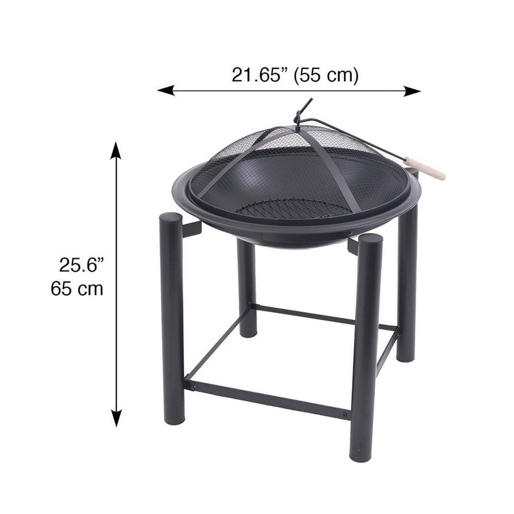 BLUE SKY OUTDOOR LIVING 21.5 in. Round Steel Wood Fire Pit On Raised 4-Post Platform with Screen Screen Lift And Log Grate WBFP21RB