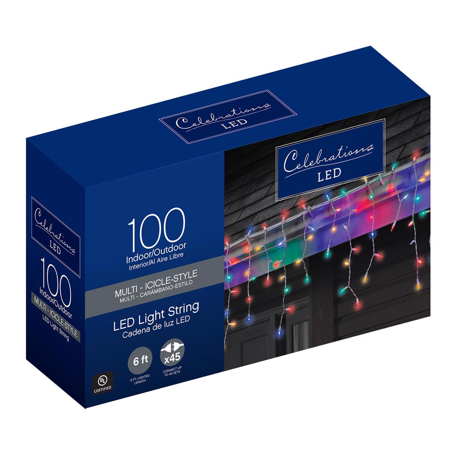 Celebrations LED Mini Multicolored 100 ct Icicle Christmas Lights 5.67 ft.