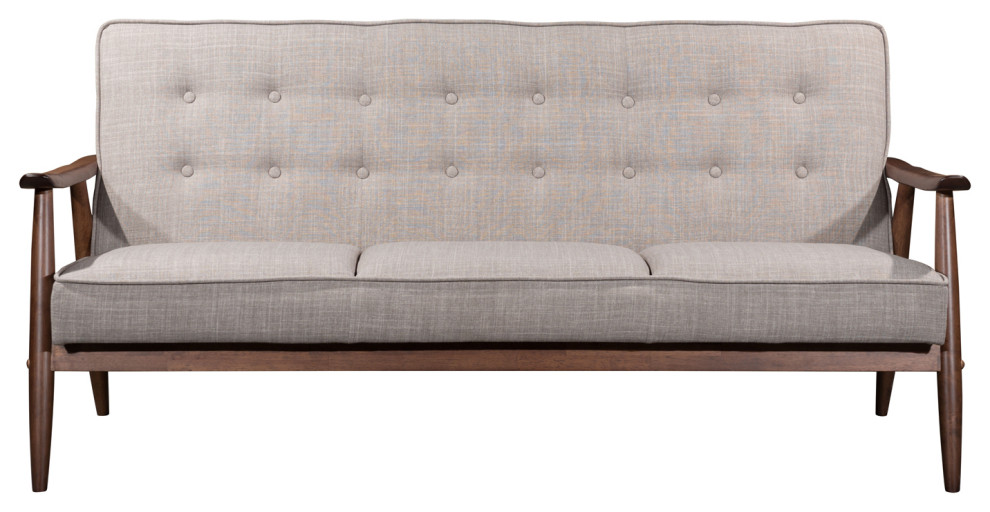 Retro Modern Button Tufted Sofa  Wood Arm   Midcentury   Sofas   by Plush Pod Decor  Houzz