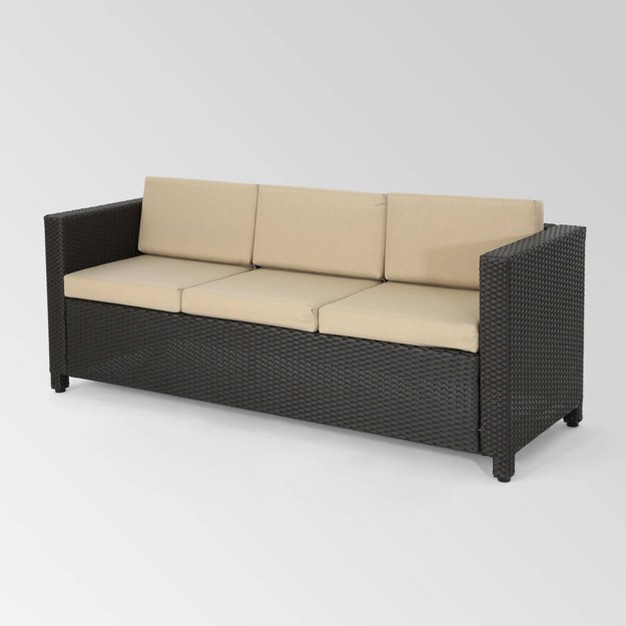 Puerta 5pc Wicker Sofa Chat Set Dark Brown beige Christopher Knight Home