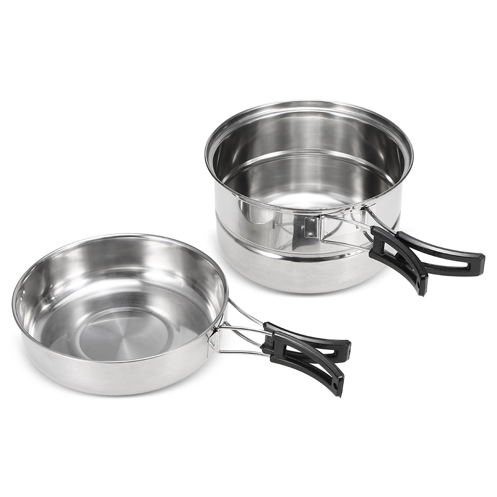 Maboto 3Pcs Camping Cookware Set Stainless Steel Pot Frying Pan Steaming Rack Outdoor Home Kitchen Cooking Set