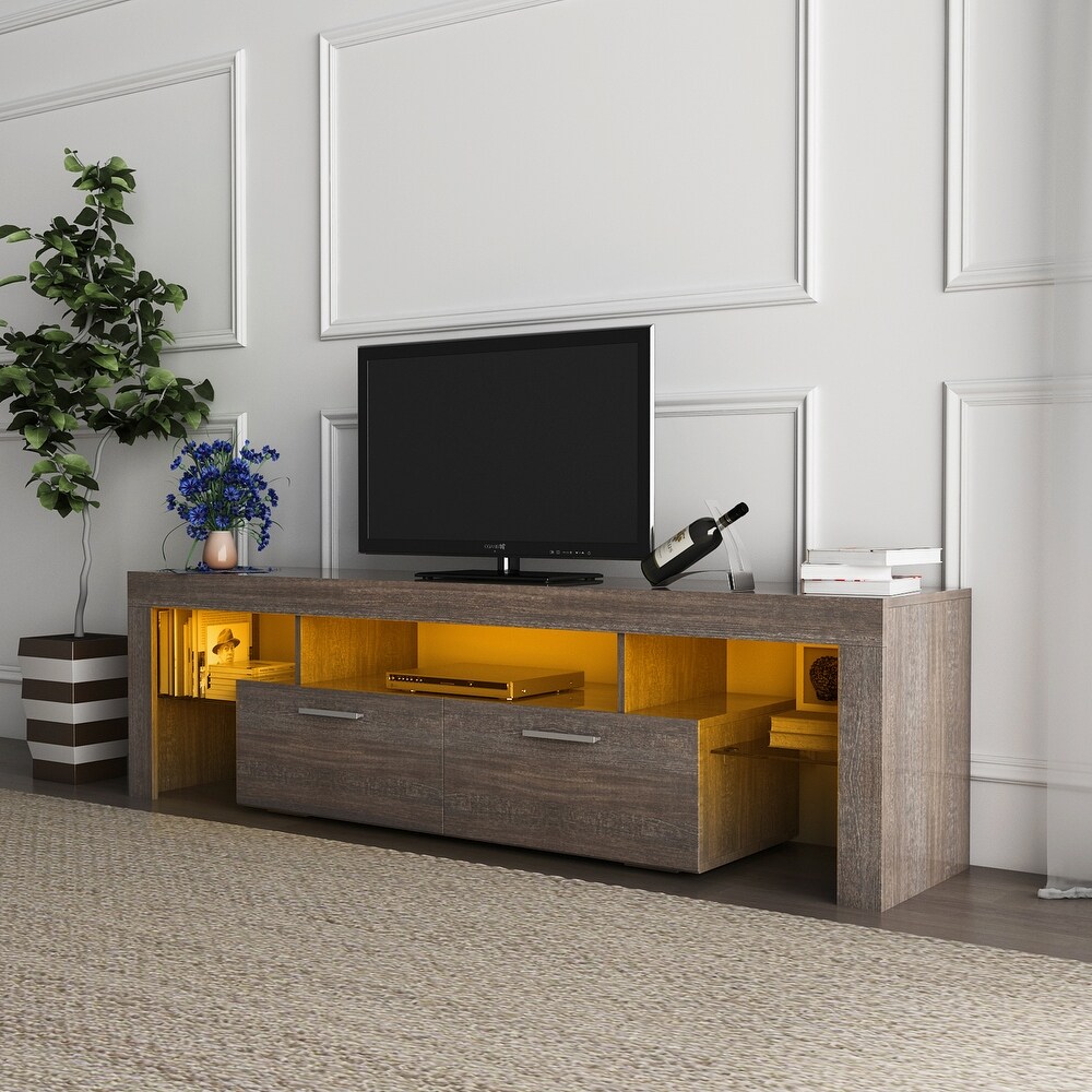 Modern TV Cabinet with 16 RGB LED Light  4 Light Modes   Brightness Adjustments  Ideal for Living Room Entertainment Center