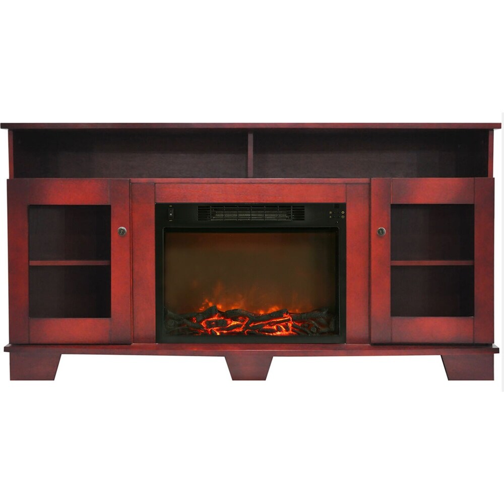 Hanover Glenwood 59 In. Electric Fireplace in Cherry with Entertainment Stand and Charred Log Display