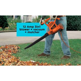 BLACK+DECKER 12 AMP 210 MPH 300 CFM Corded Electric 3-in-1 Handheld Leaf Blower Vacuum  Mulcher BV3100