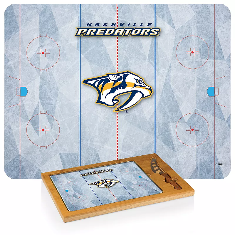 Picnic Time Nashville Predators Icon Glass Top Cutting Board and Knife Set