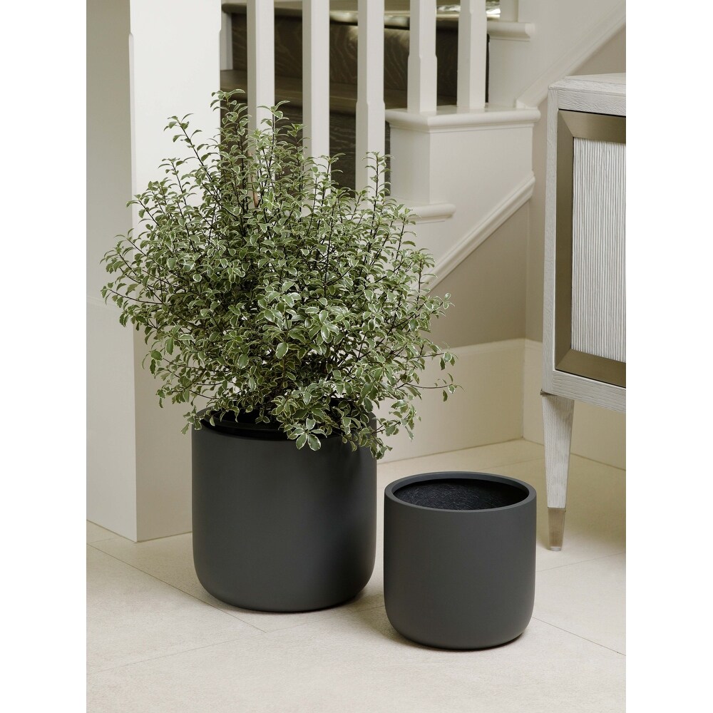 Indoor/Outdoor Large Minimalist Fiberstone Lightweight Cylinder Round Planter Pot   12  9 in