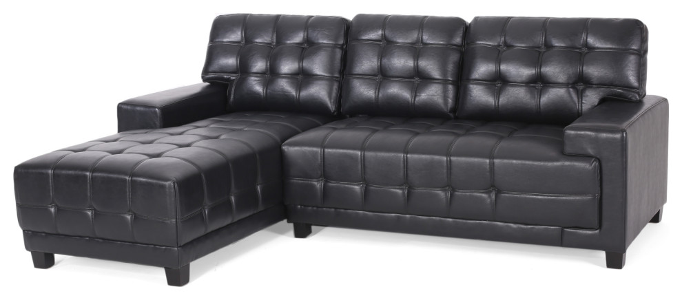 Littell Faux Leather Tufted 3 Seater Sofa  Chaise Sectional Set   Contemporary   Sectional Sofas   by GDFStudio  Houzz