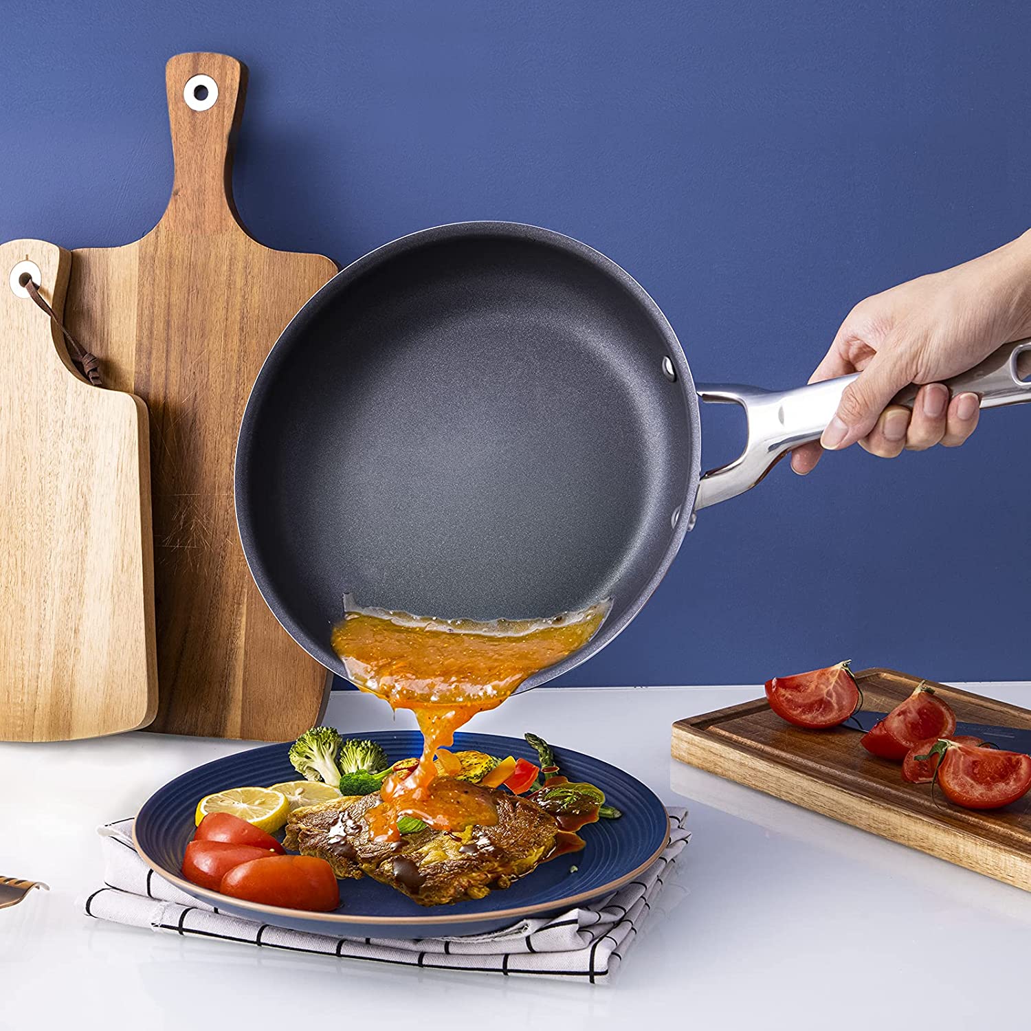 Nonstick Frying Pan with Ergonomic Stainless Steel Handle