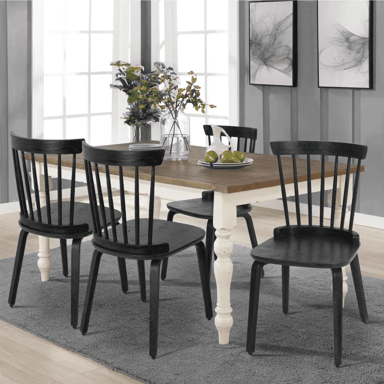 IGO Dining Chairs Set of 2， Wood Dining Room Chairs Slat Back Kitchen Room Chair Windsor Chairs， Black