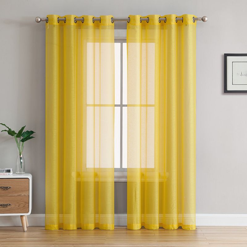 THD Basics 2 Piece Semi Sheer Voile Window Curtain Drapes Grommet Top Panels - Set of 2 panels