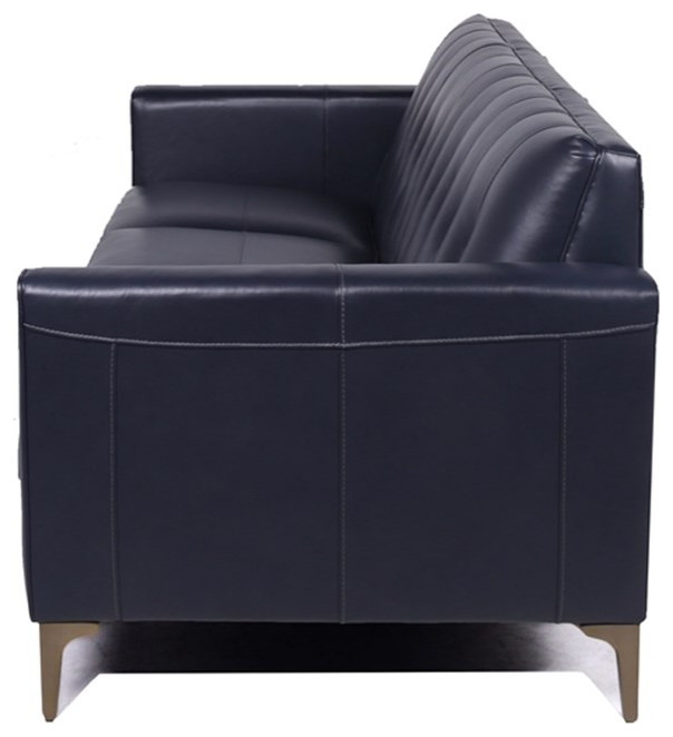 Catania Modern / Contemporary Payton Leather Sofa In Navy Finish   Midcentury   Sofas   by Homesquare  Houzz