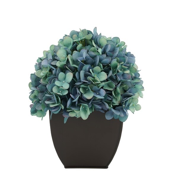 Faux Hydrangea in Matte Brown Tapered Zinc Cube