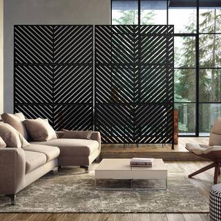 FENCY 76 in. H x 47.2 in. W Galvanized Metal Outdoor Privacy Screens Garden Fence Parallel Line Pattern in Black HD-DXB-S180120-B-S085