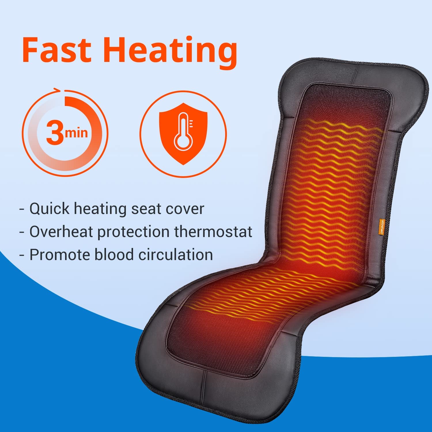 Heated Car Seat Cover with Fast-Heating Technology for Back，Waist，Thighs to Reduce Stress