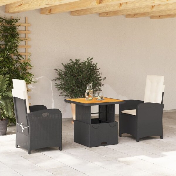 vidaXL Patio Dining Set with Cushions Furniture 2 Piece Black Poly Rattan